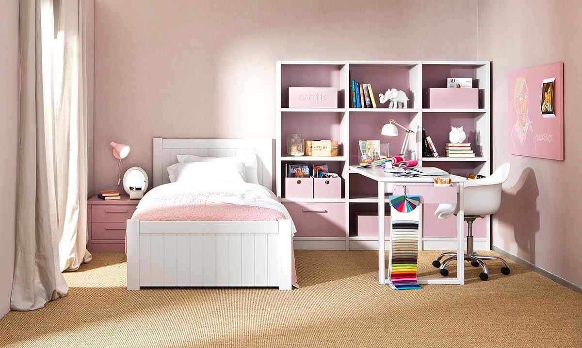 Chambre complète petite fille en rose et blanc